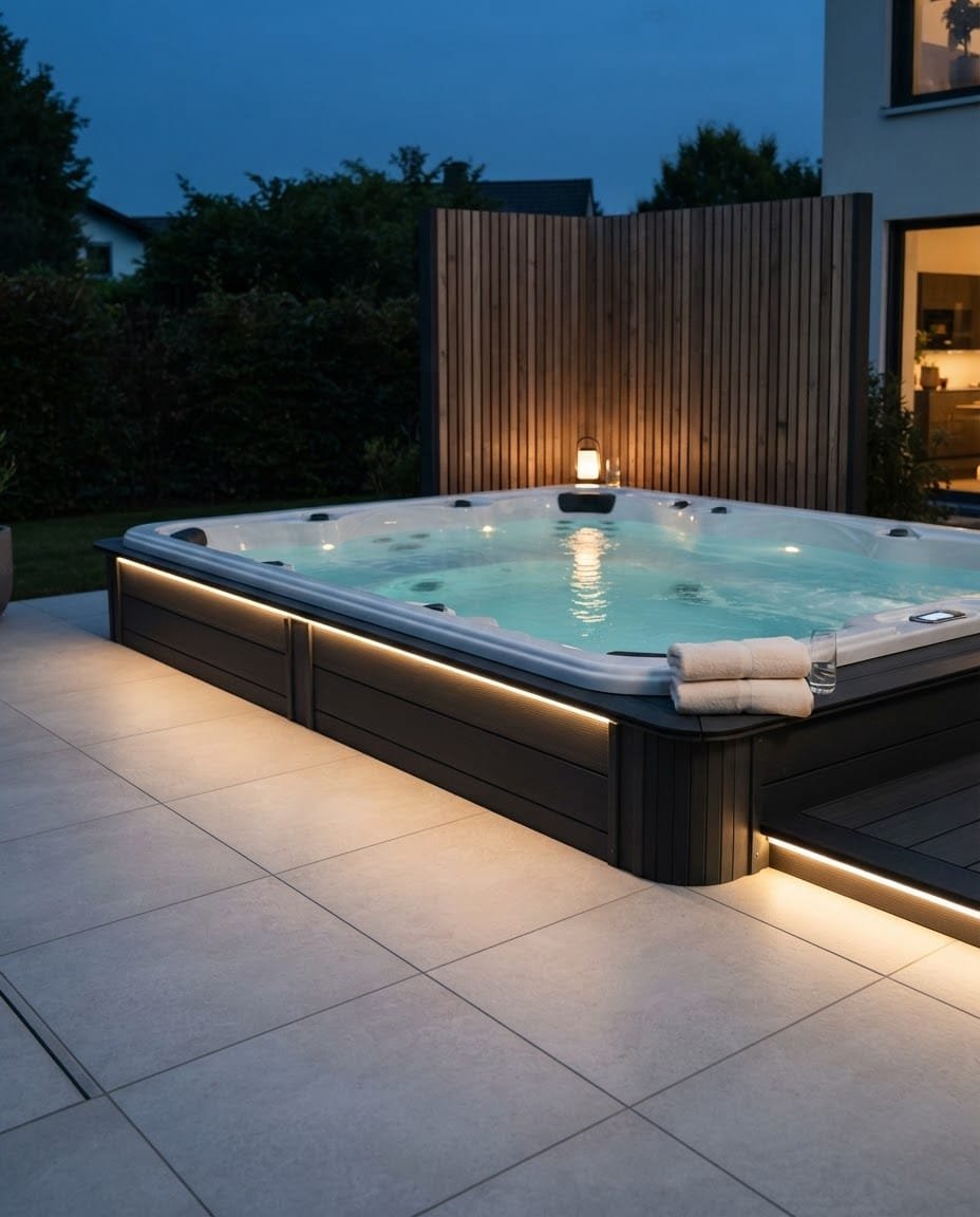Wide-sleek-editorial-photo-of-a-modern-swim-spa-with-white-acrylic-shell-and-dar